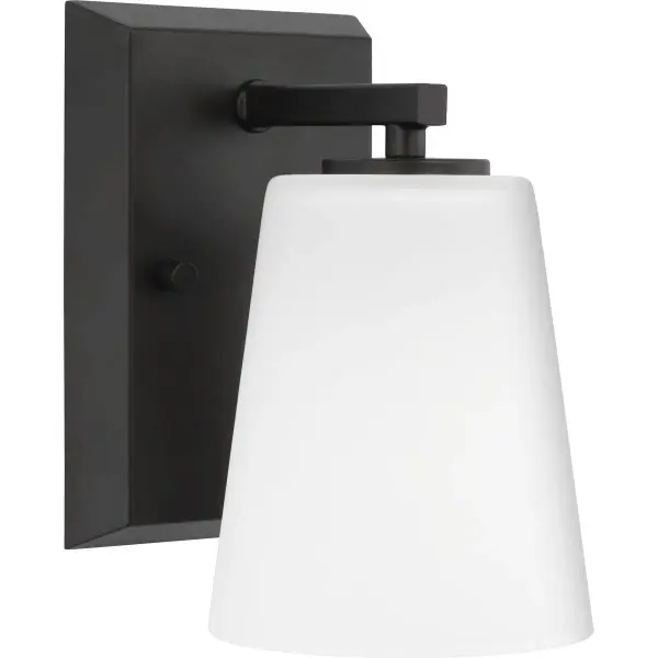 The Vertex bath light combines modern styling with practical functionality. Its etched white glass shade provides soft, even illumination while the brushed nickel finish adds a refined touch to any bathroom. - alternate view