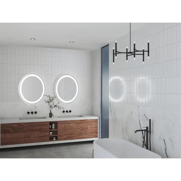 The Captarent illuminated mirror combines contemporary design with practical functionality. Its 30" x 36" oval shape and integrated LED lighting with color temperature selection make it ideal for modern bathrooms. - alternate view