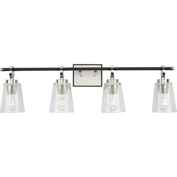 The Cassell Collection brings urban industrial style to bathroom lighting with four lights and a sophisticated brushed nickel finish. Perfect for modern and transitional spaces seeking statement lighting. - alternate view