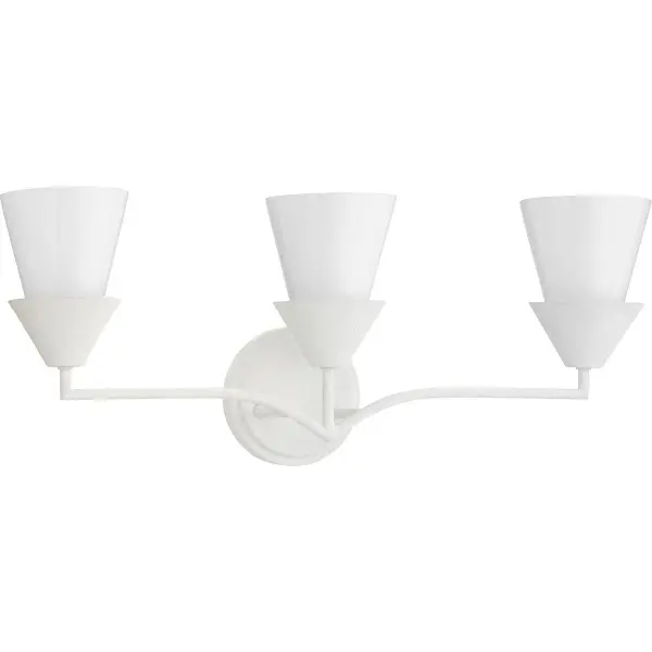 The Pinellas three-light vanity fixture brings modern sophistication to bathroom spaces with its textured white plaster finish and clean lines. JA8 and Title 20/22 compliant for California installations. - alternate view