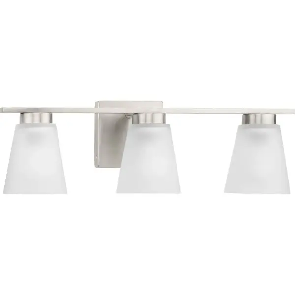The Tanner Collection offers a refined three-light vanity fixture with brushed nickel finish that complements both traditional and contemporary bathrooms. California Title 20/22 and JA8 compliant for energy efficiency. - alternate view