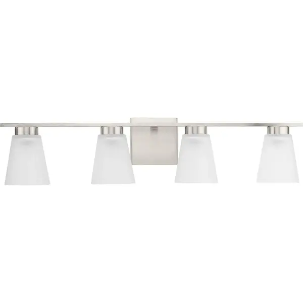 The Tanner Collection delivers clean, transitional styling with brushed nickel finish and four lights for optimal bathroom illumination. California Title 20/22 and JA8 compliant for energy efficiency. - alternate view