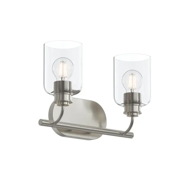The Reines vanity light combines brushed nickel finish with clean lines for a sophisticated bathroom upgrade. Its two-light design provides balanced illumination ideal for grooming tasks while maintaining a refined aesthetic.