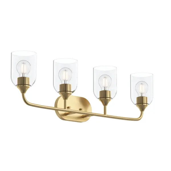 The Ilia four-light vanity combines updated traditional styling with contemporary appeal, making it ideal for modern bathrooms. Its brushed nickel finish offers durability and easy maintenance while providing ample illumination. - alternate view