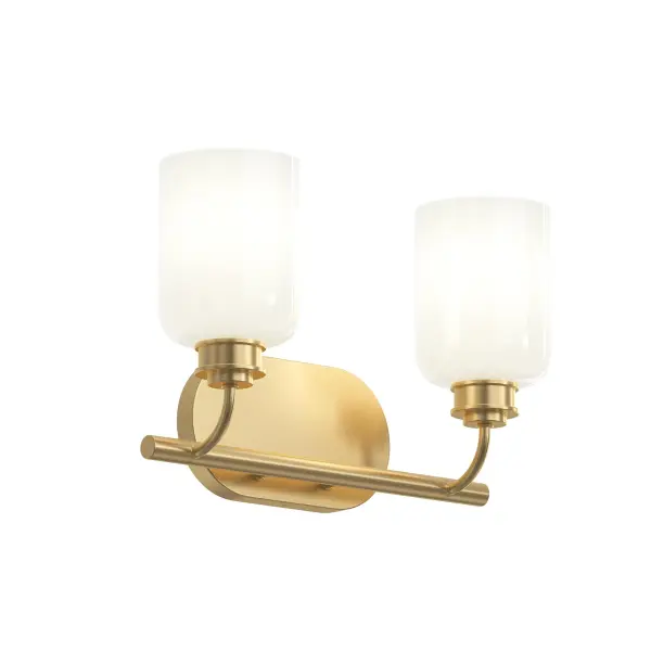 The Reines two-light vanity fixture combines transitional styling with practical bathroom lighting. Its brushed nickel finish and clean lines complement modern and traditional bathrooms alike. - alternate view