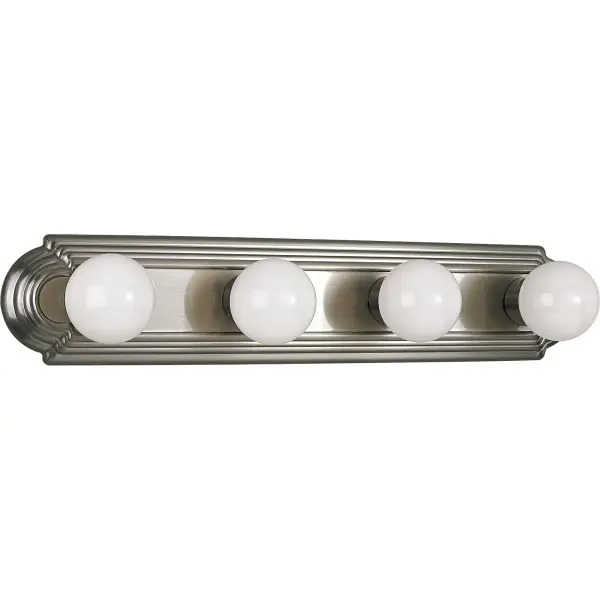 The Broadway Collection delivers traditional elegance with four lights providing ample illumination for bathroom vanities. Brushed nickel finish offers versatile styling that complements various décor schemes.