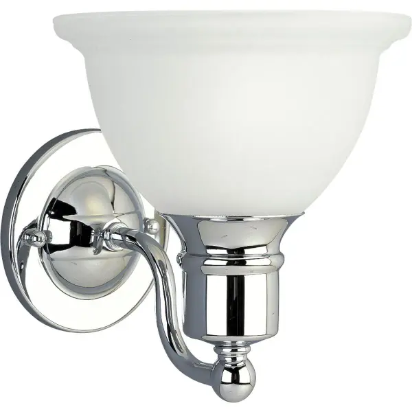 The Madison Collection brings traditional elegance to bathroom lighting with its etched glass shade and brushed nickel finish. Perfect for powder rooms and smaller bathrooms, this single-light fixture provides focused task lighting with a refined aesthetic. - alternate view