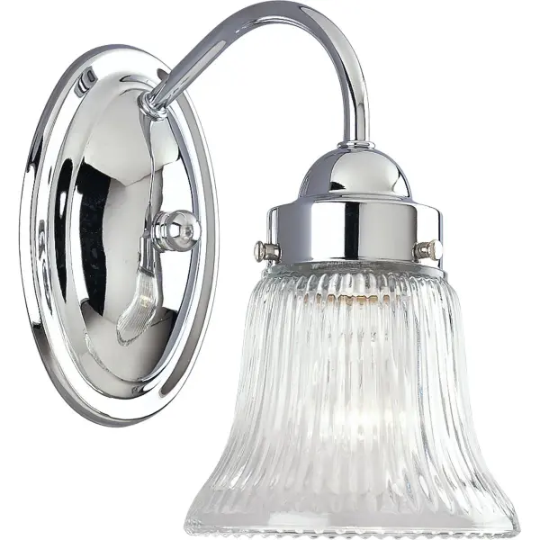 This single-light vanity fixture combines traditional fluted glass with a versatile brushed nickel finish, perfect for bathrooms seeking elegant, functional lighting. JA8 compliant for California energy standards. - alternate view
