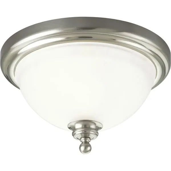 The Madison Collection offers timeless traditional styling in a compact 12-inch profile. Ideal for bedrooms, hallways, and foyers where ceiling clearance is limited. Brushed nickel finish complements various decor styles.