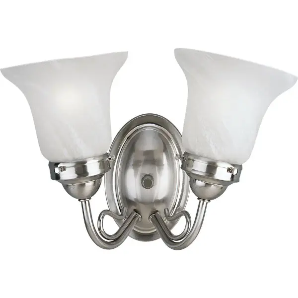 The Bedford Collection brings traditional elegance to bathroom lighting with its two-light configuration and brushed nickel finish. JA8-compliant for California energy standards, this vanity light offers reliable illumination.