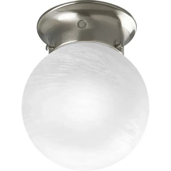 This 6-inch glass globe ceiling light delivers classic styling in a space-saving flush mount design. The brushed nickel finish and traditional globe shade work beautifully in hallways, bedrooms, and closets.