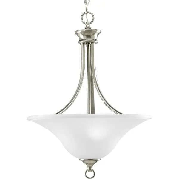 The Trinity foyer pendant combines traditional elegance with versatile styling. Three lights provide ample illumination for entryways and dining spaces, while the brushed nickel finish adds sophisticated polish.