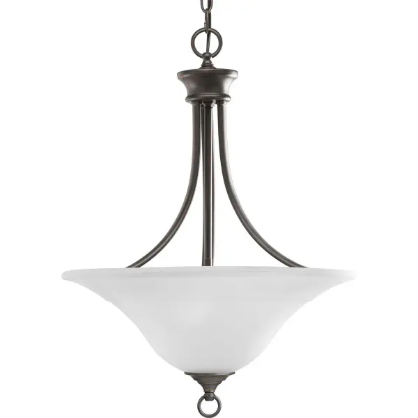 The Trinity foyer pendant combines traditional elegance with versatile styling. Three lights provide ample illumination for entryways and dining spaces, while the brushed nickel finish adds sophisticated polish. - alternate view