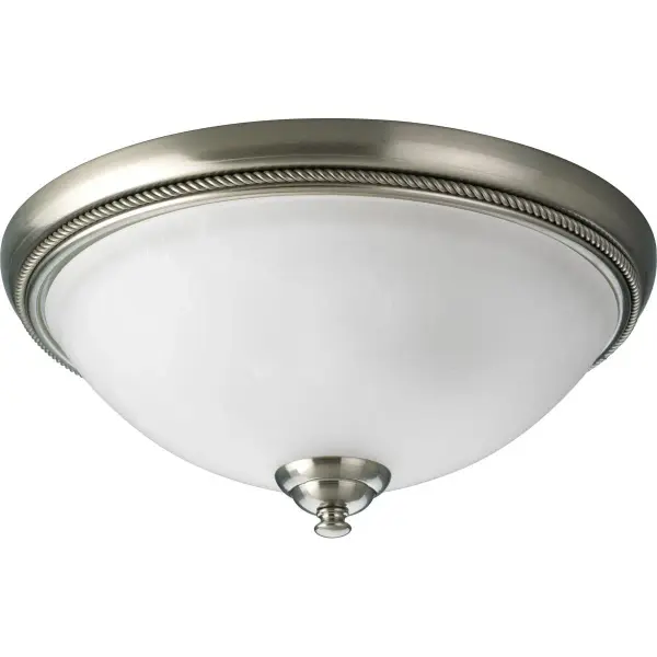 The Pavilion flush mount delivers clean, transitional styling in a compact 15-inch profile. Its brushed nickel finish and glass shade provide reliable ambient lighting for bedrooms, hallways, and foyers with standard ceiling heights.