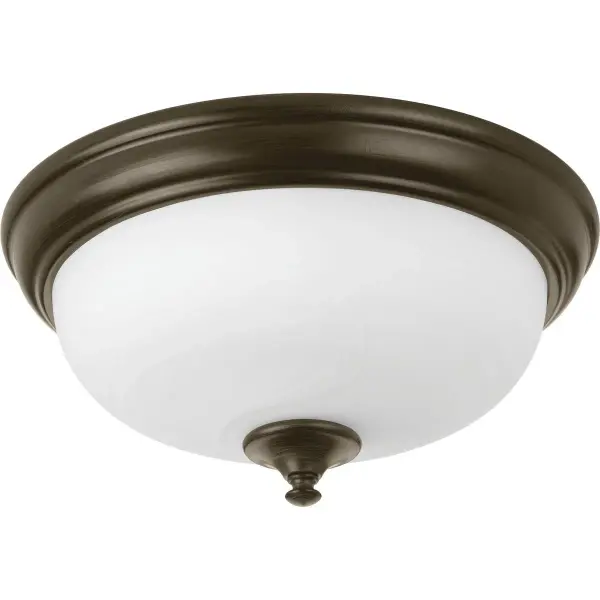 This 13-inch flush mount combines timeless alabaster glass with modern LED efficiency. The Antique Bronze finish and traditional styling make it versatile for various residential spaces with standard ceiling heights.