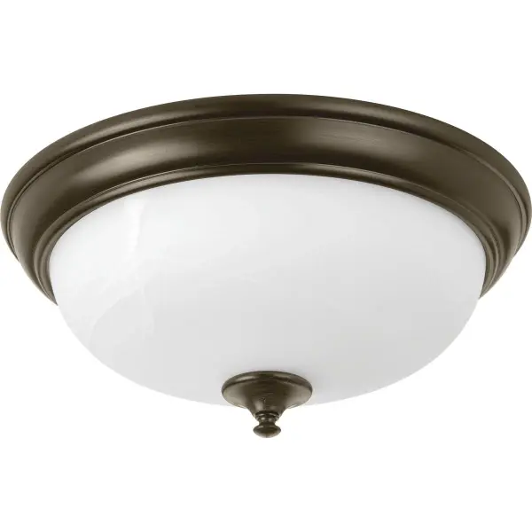 This 15-inch LED flush mount combines traditional alabaster glass with an antique bronze finish, delivering soft, diffused lighting ideal for low-ceiling spaces. Energy-efficient LED technology and Title 24/JA8 compliance make it perfect for California installations.