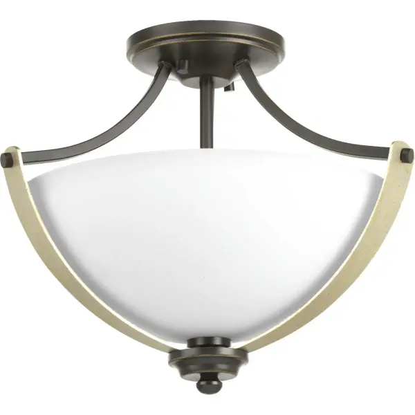 The Noma Collection offers a compact 15-5/8" semi-flush design perfect for rooms with lower ceilings. Its Antique Bronze finish and convertible mounting provide flexibility for various residential spaces. - alternate view