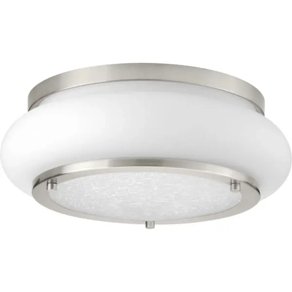 This 12-inch LED flush mount combines energy-efficient lighting with a clean coastal aesthetic. The opal-linen glass shade provides soft, even illumination perfect for low-ceiling spaces.
