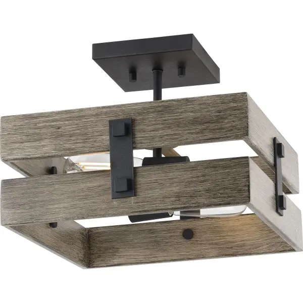 The Hemsworth semi-flush mount brings weathered coastal character to low-ceiling spaces. Its compact 13.5-inch profile and galvanized finish deliver rustic charm perfect for bedrooms, hallways, and foyers. - alternate view