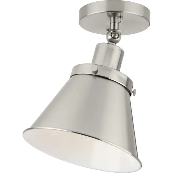 The Hinton ceiling light blends vintage-inspired design with contemporary functionality. Its brushed nickel finish and clear glass shade deliver timeless appeal, while JA8 and Title 22 compliance ensure energy efficiency for California installations.