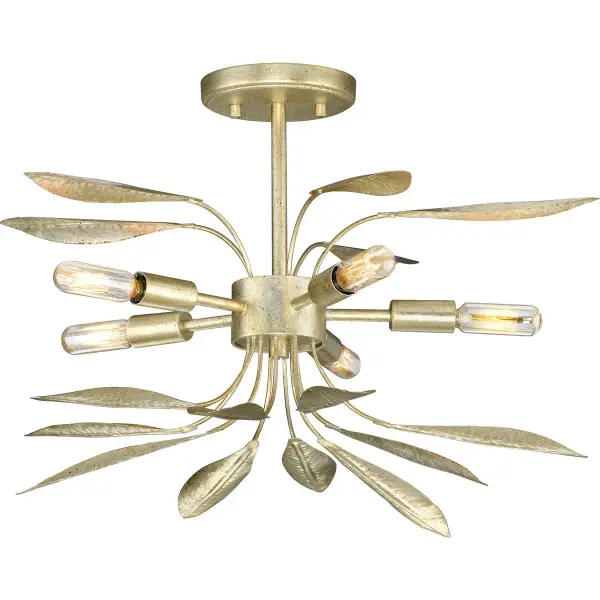 The Mariposa Collection offers flexible installation as either a semi-flush mount or hanging pendant, making it ideal for various ceiling heights. Its five-light configuration provides ample illumination for medium-sized spaces. - alternate view