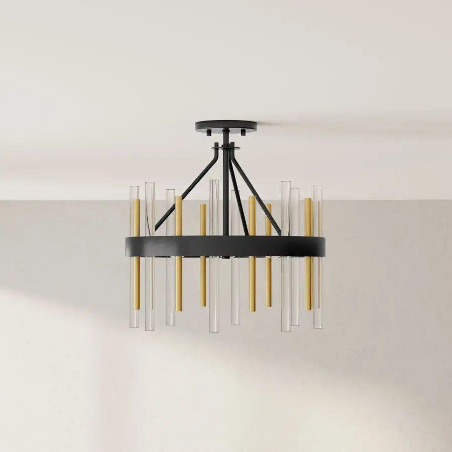 Orrizo 16" Three-Light Black Semi-Flush Convertible - Image 1