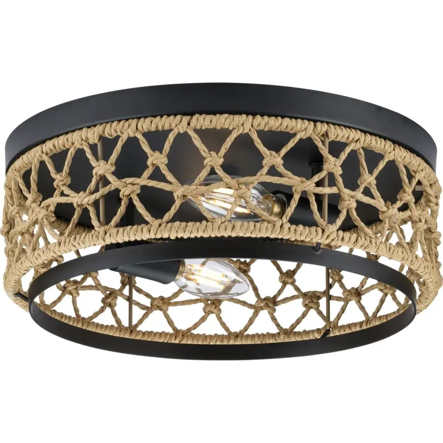 Chandra Two-Light Flush Mount with Woven Shade - Image 1