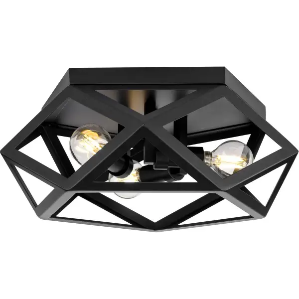 The Saucedo flush mount delivers contemporary style with industrial edge in a compact 14.6" profile. Perfect for spaces with lower ceilings, its architectural bronze finish adds warmth while three lights provide ample illumination. - alternate view