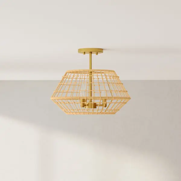 The Laila Collection brings organic warmth to any space with its handwoven jute accents and vintage brass finish. This versatile semi-flush convertible design works beautifully in coastal, transitional, and global-inspired interiors.