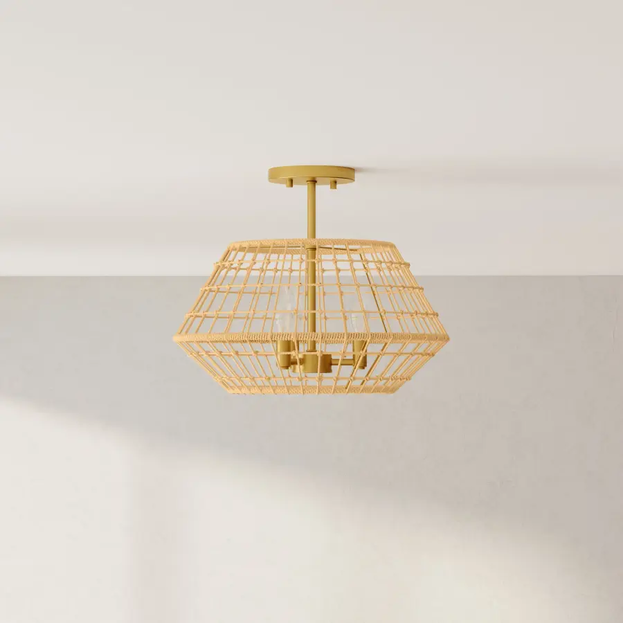 Coastal-Inspired Semi-Flush with Natural Woven Jute Texture - Image 1