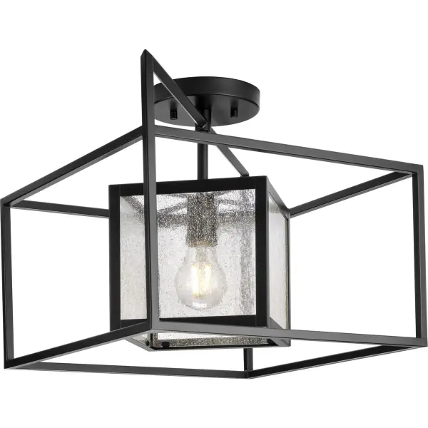 The Navarre combines seeded glass charm with modern matte black finish, perfect for low-ceiling spaces. Its indoor/outdoor rating and Title 24/JA8 compliance make it ideal for California installations and versatile applications.
