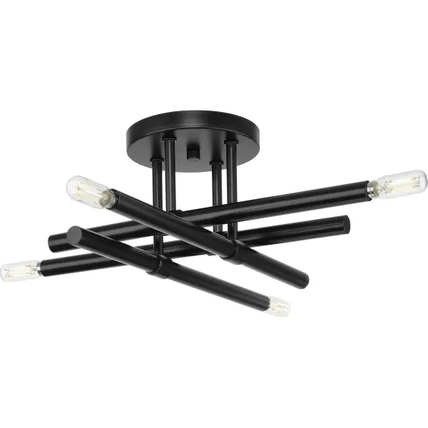 The Arya Collection brings sophisticated mid-century style to spaces with lower ceilings. Its 20-inch diameter and brushed gold finish create a luxurious focal point while providing ample four-light illumination. - alternate view