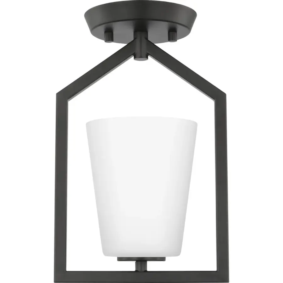 Vertex One-Light Etched White Semi-Flush Mount - Image 1