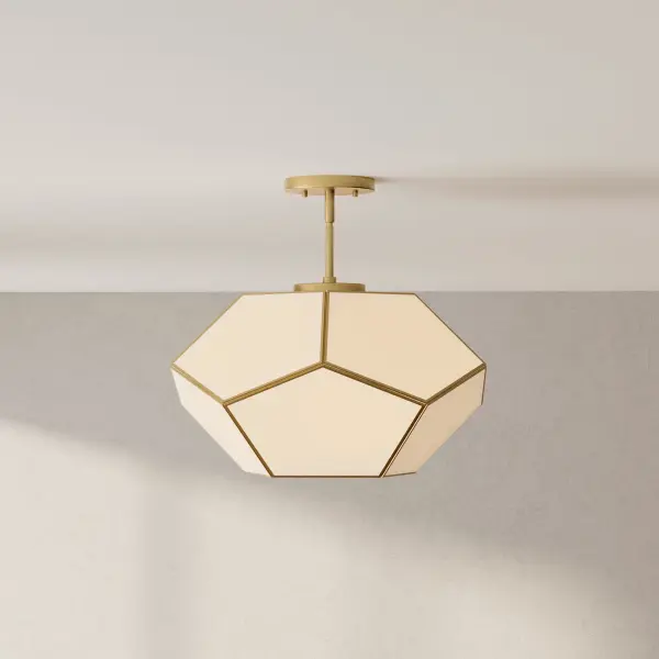 The Latham flush mount brings industrial-inspired design to spaces with lower ceilings. Its 18-inch diameter and three-light configuration provide ample illumination while the brushed nickel finish adds contemporary sophistication. - alternate view