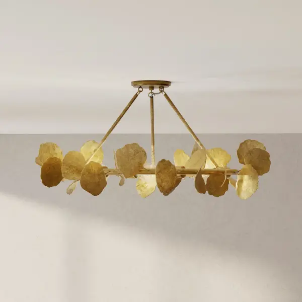 The Laurel Collection flush mount combines transitional elegance with modern organic design. Its 28-inch diameter and six-light configuration provide ample illumination, while the gilded silver finish and ombre glass create visual interest. - alternate view