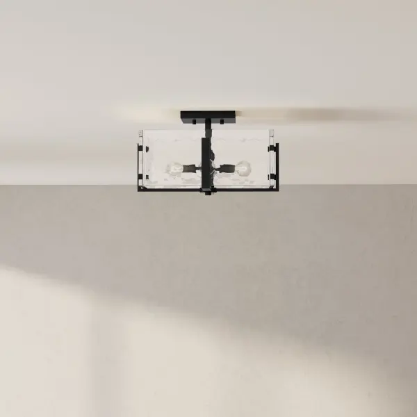 The Rivera Collection brings sophisticated style to low-ceiling spaces with its 13-inch flush mount design. Four lights provide ample illumination while the matte black finish adds contemporary flair to farmhouse aesthetics. - alternate view
