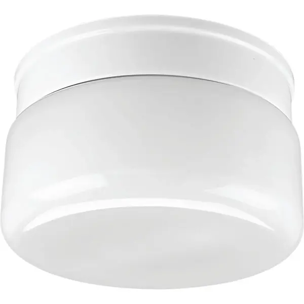 This compact 8-3/4" close-to-ceiling fixture delivers traditional styling with white glass diffusion, perfect for bedrooms, hallways, and foyers where ceiling clearance is limited.