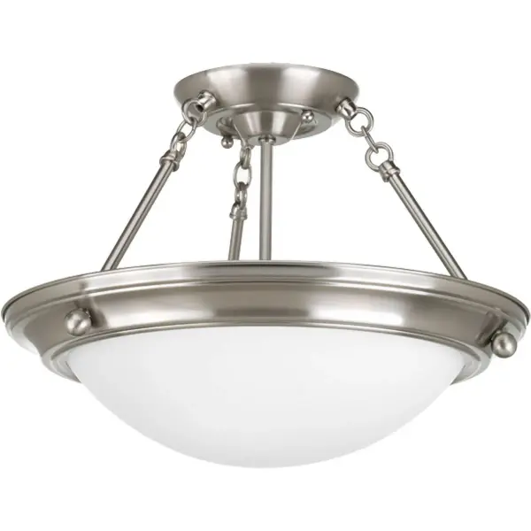 The Eclipse two-light close-to-ceiling fixture combines contemporary design with practical functionality. Its brushed nickel finish and compact profile make it ideal for spaces with limited ceiling height.