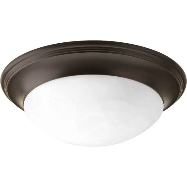 This two-light close-to-ceiling fixture combines traditional alabaster glass with brushed nickel for a timeless look. Perfect for rooms with lower ceilings, it provides ample illumination while maintaining a low profile. - alternate view