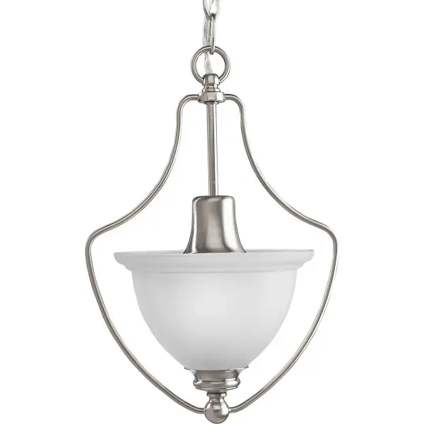 The Madison Collection foyer pendant brings traditional elegance to entryways and hallways. Its brushed nickel finish and single-light design offer understated sophistication perfect for smaller spaces.