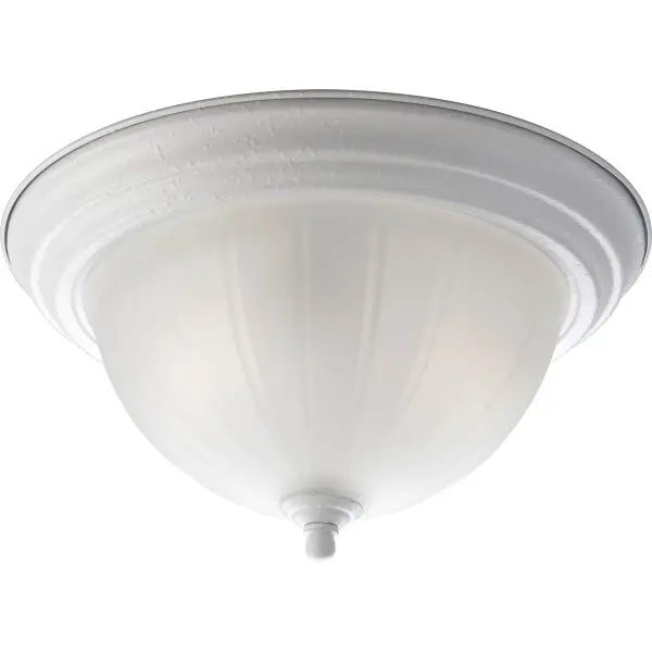 This compact two-light flush mount combines traditional melon-shaped glass with brushed nickel finish, ideal for bedrooms, hallways, and foyers where ceiling clearance is limited. JA8 compliant for California energy standards.