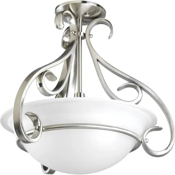 The Torino three-light foyer pendant combines transitional styling with versatile brushed nickel finish. Perfect for entryways, dining rooms, and kitchens, this fixture provides ample illumination while maintaining an elegant profile. - alternate view