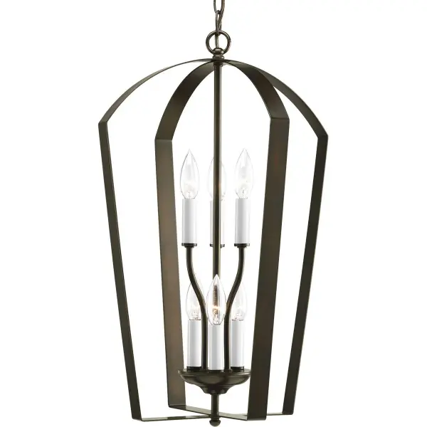 The Gather Collection pendant brings sophisticated traditional styling to grand entryways with six lights providing ample illumination. Brushed nickel finish offers versatile appeal while JA8 compliance ensures energy efficiency. - alternate view