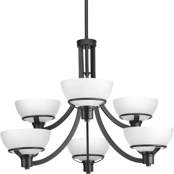 Modern Six-Light Chandelier with Clean Black Finish