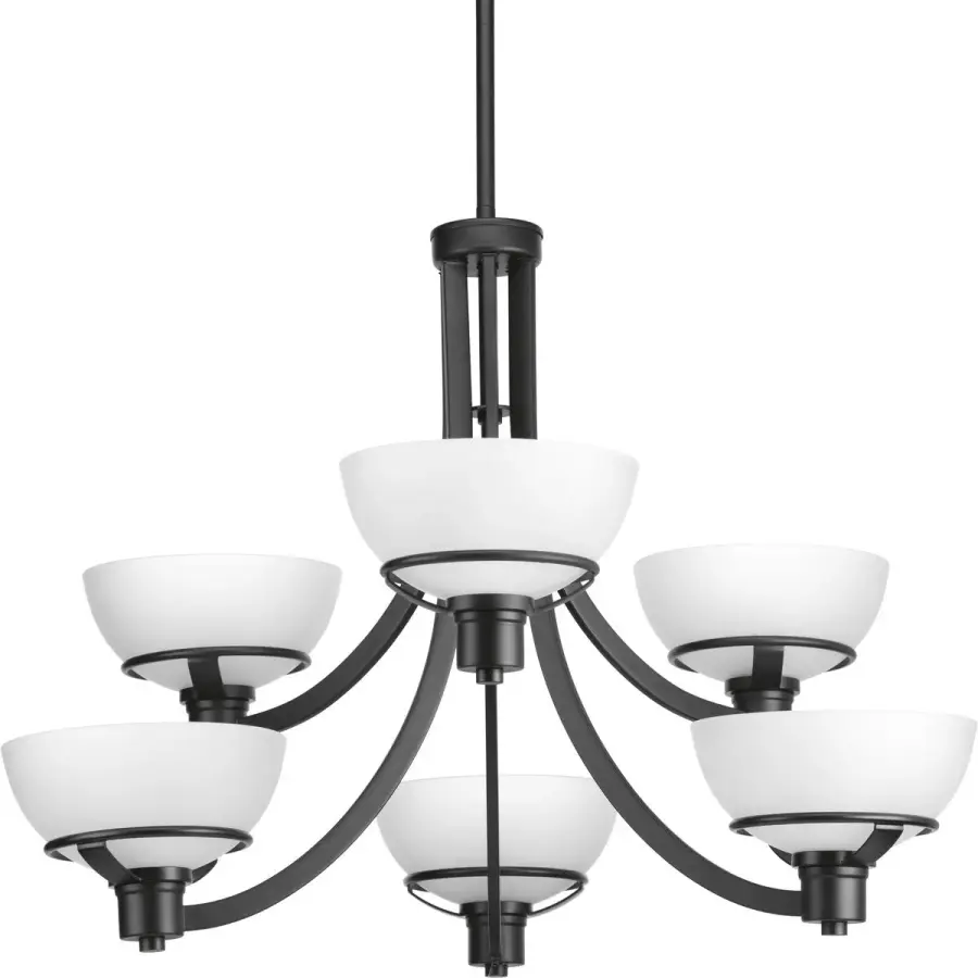Modern Six-Light Chandelier with Clean Black Finish