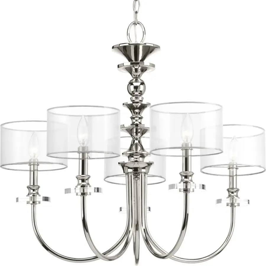 Marche Five-Light Grey Mylar Shade Chandelier - Image 1