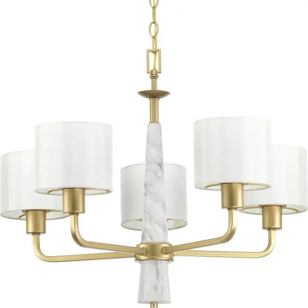 Palacio Five-Light White Silk Fabric Shade Chandelier - Image 1