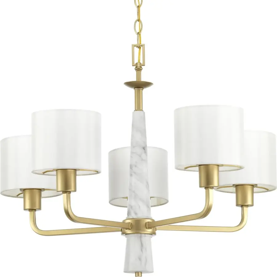 Palacio Five-Light White Silk Fabric Shade Chandelier - Image 1