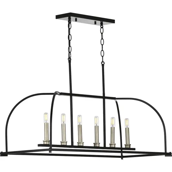 The Seneca Collection brings farmhouse charm with industrial edge to your dining or kitchen space. Six lights provide ample illumination across linear surfaces, while the black finish adds contemporary contrast.