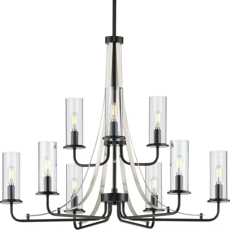 Riley Collection Nine-Light Clear Glass Chandelier - Image 1
